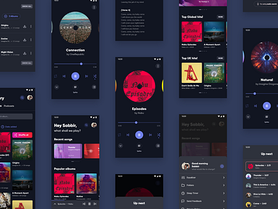 Music Player UI Design android app design app design concept dark theme dark ui design digital design material design material design 2 mockups music music app music player ui typography ui ui design vector visual design