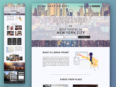 UI/UX example for NYC Hostel landingpage.