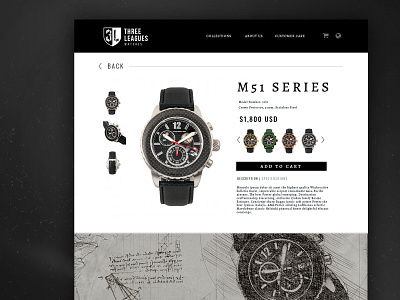 Men's Watch Individual Product Page | UI & Art Direction app art direction badge branding concept design e commerce illustration logo ui ux watch web web design