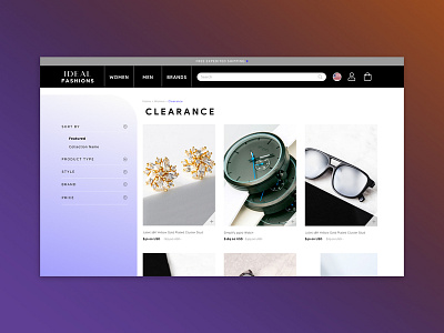 Ecommerce 'filter by' menu exploration