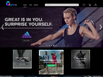 Myntra Sports wear homepage Redesign concept. landing page logo ui ux web