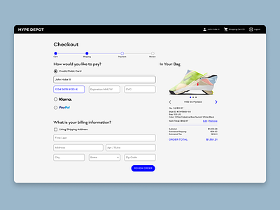 Daily UI 002 - Credit Card Checkout: Hype Depot 002 daily002 dailyui dailyui002 web web ui
