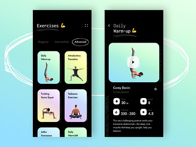 Fitness & Workout App 🔥 calories clean dark dark app dark mode dark ui diet diet app fitness fitness app mobile mobile app product design ui ux design workout workout app workout tracker yoga yoga app