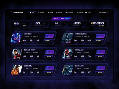 Cryptoclysm - Gaming Dashboard crypto currency dark dashboard desktop gambling games gaming gaming dashboard navy nft nft marketplace product design space ui ux web app