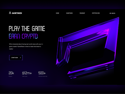 GameToken - Crypto Website 3d 3d art c4d coins crypto currency dark glass nft nft marketplace typography ui design ux design website website design