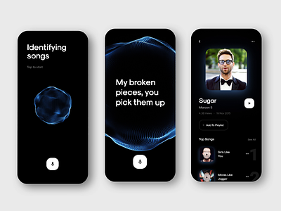 Music App - Turn ON Sound 🔊🎵🎶 3d 3d motion animation artificial intelligence dark mobile music music app nlp play playlist product design song songs sphere ui design ux design