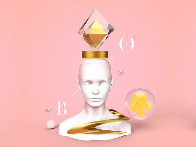 Boredom 3d cinema 4d diamond gold pink poster statue visual art