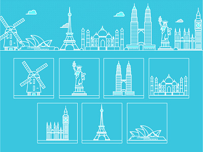 World landmark design icon illustration