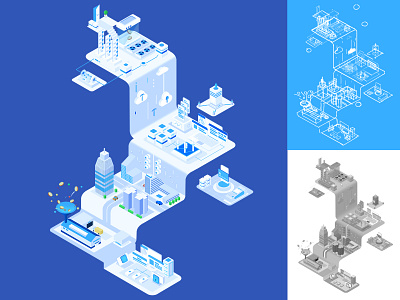 Data&Mining 2.5d branding city data design illustration isometric mining ui