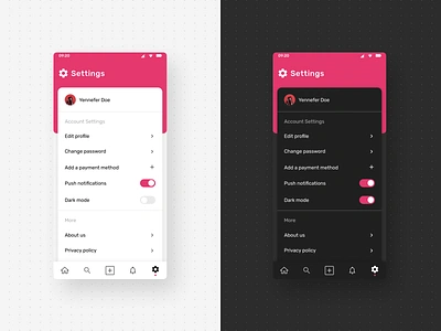 Settings Page UI DailyUI 007 007 about us android app dailyui dark dark mode dark ui design edit profile light light ui push button push notification settings settings icon settings page settings ui tabs ui