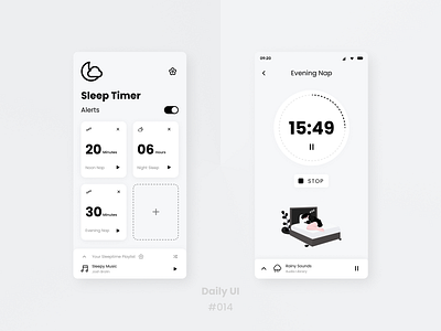 Minimal Sleep Timer App UI | DailyUI 014 014 android app countdown dailyui design figma illustration ios ios app light ui logo poppins sleep sleep music timer timer app ui ux