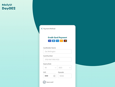 #DailyUI 002 - Credit card checkout app design flat minimal mobile ui ux