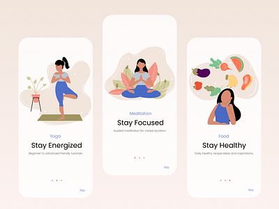 Wellness App Onboarding app branding design food healthy illustration meditation minimal mobile ui ux vector wellness