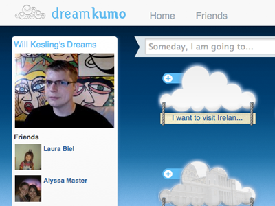 Dreamkumo Site 43 things blue bucket list clouds dreamkumo dreams facebook groupon logo reverse groupon soft launch startup web app white