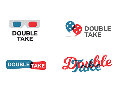 Double Take logo initial ideas blog blue brand design icon identity logo movie red sans serif script website