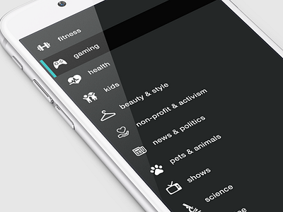 Creator Republic - Menu 2 black creators dark design ios iphone menu navigation sort theme ui ux