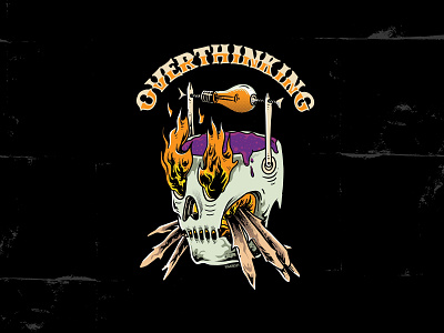 Overthinking apparel design band merch cartoon character characterdesign clothing clothing brand coverart design thinking doodleart graphic design illustration art skull art teesdesign tshirt design