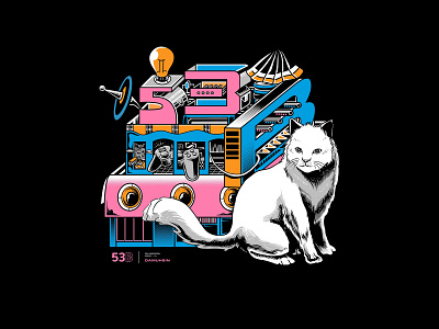 Rest Area 53B cat graphic design illustration isometric meow tshirt design typography