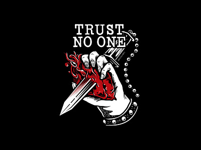 Trust No One apparel design band merch broken heart clothing brand dagger graphic design hand heart illustration sadness sickness tshirt design