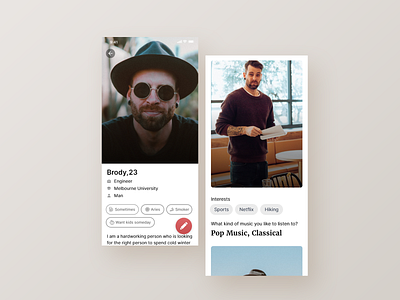 Dating App | Press "L" if you like this one! adobe xd dating app interests minimalist mobile app design profile design uiux