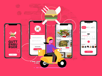 GUTTENBURGER app design branding design food illustration prototyping testing ui ux wireframe