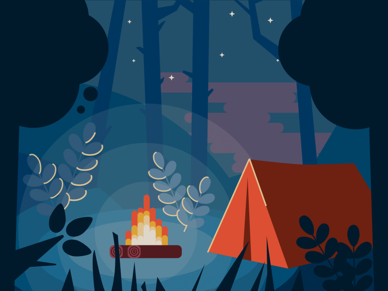 🏕 Camp animated illustration animation camp design dribbble forest evening graphic design motion graphics ui uidesign vector