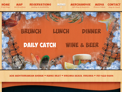 Rockafellers Restaurant - Menu Nav. collage food gradient image manipulation interactive menu navigation photoshop restaurant seafood web website