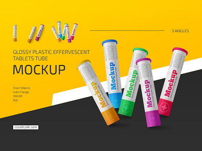 Glossy Plastic Effervescent Tablets Tube Mockup Set