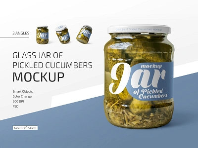 Glass Jar of Pickled Cucumbers Mockup Set bottle branding conservation cucumber food glass mockup mockups pickles preserve product vegetable