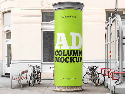 Free Advertising Column MockUp PSD in 4k advertising banner column display free freebie mockup outdoor pillar poster stand theatre