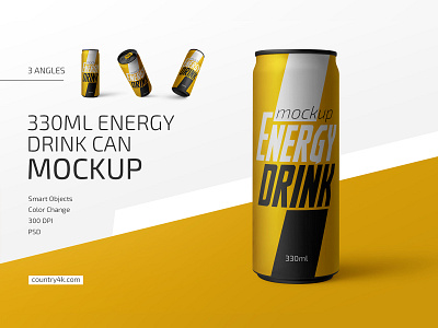 330ml Energy Drink Can Mockup Set