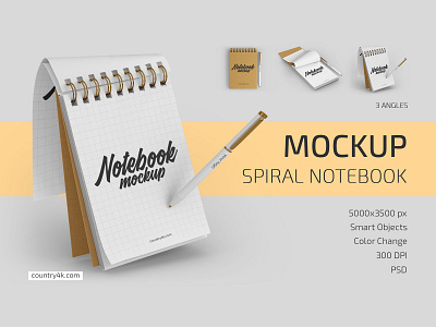 Spiral Notebook Mockup Set annual book business hardcover mockup note notebook paper pen spiral stationery textbook