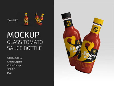 Glass Tomato Sauce Bottle Mockup Set barbecue bottle food glass hot ketchup mockup mockups salsa sauce tabasco tomato