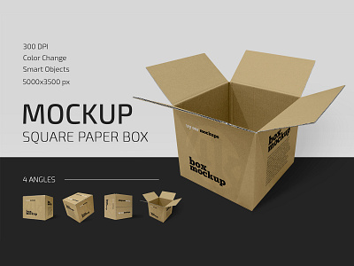 Square Paper Box Mockup Set box boxes cardboard carton delivery gift mockup mockups package packaging paper paper box