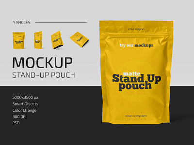 Matte Stand-Up Pouch Mockup Set bag coffee container doypack foil food mockup mockups packaging pouch sachet stand up