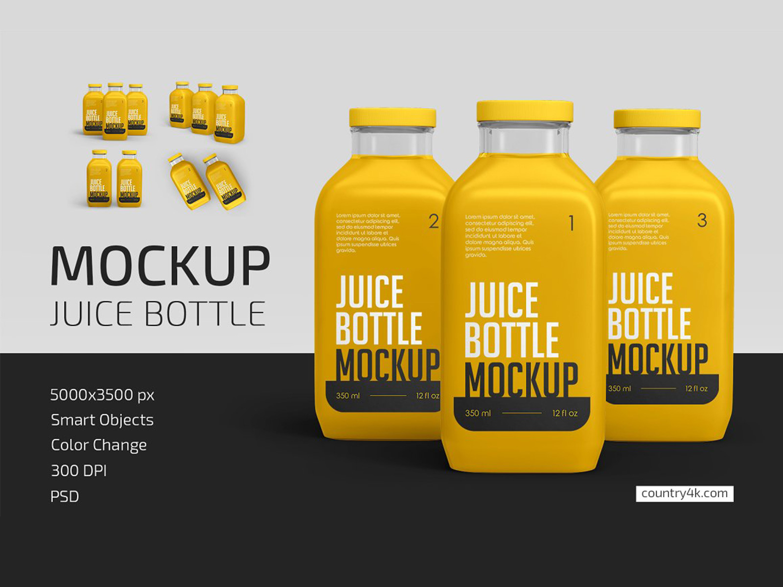 Free 350ml Juice Bottle Mockup (PSD)