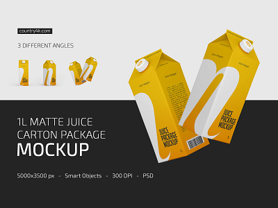 1L Matte Juice Carton Package Mockup Set