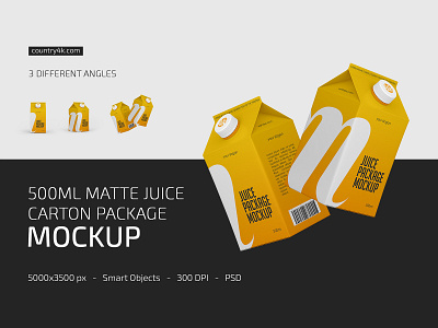 500ml Matte Juice Carton Package Mockup Set