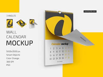 Wall Calendar v01 Mockup Set calendar country4k identity marketing mockup mockups office spiral stationery typography wall workplace