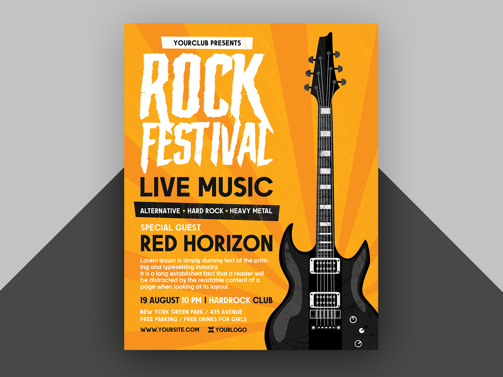 Free Rock Festival Flyer PSD Template by Country4k on Dribbble