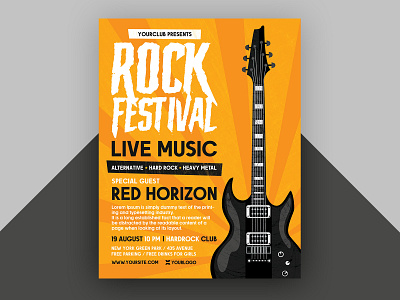 Free Rock Festival Flyer PSD Template alternative concert fest festival flyer free freebie guitar indie music poster rock