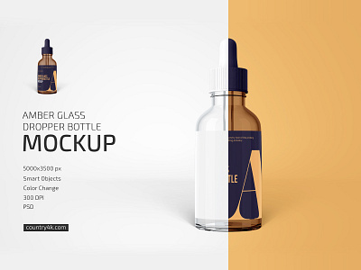 Amber Glass Dropper Bottle Mockup