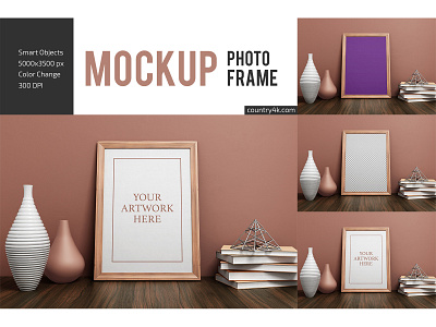 Photo Frame Mockup book decoration flyer frame gallery interior mockup mockups photo frame picture poster vase