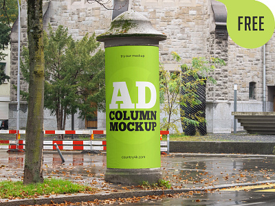 Free Round Street Advertising Column Mockup