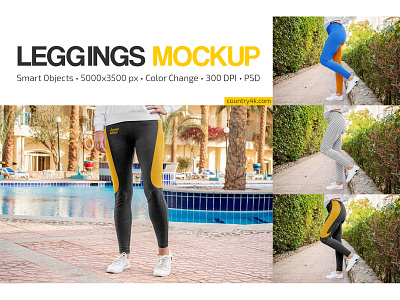 Leggings Mockup Set apparel clothes female fitness gym leggings mockup mockups pants sport sportswear trousers wear woman yoga