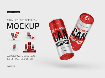 330ml Energy Drink Can Mockup Set