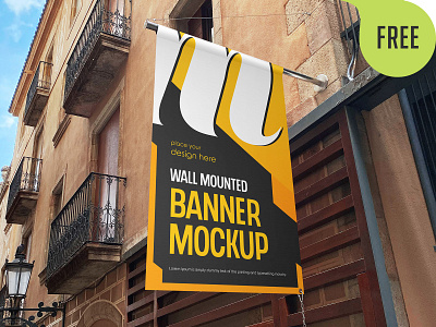 Free Wall Mounted Banner Mockup