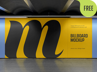 Free Large Billboard on Underground Subway Wall Mockup banner display free freebie mockup