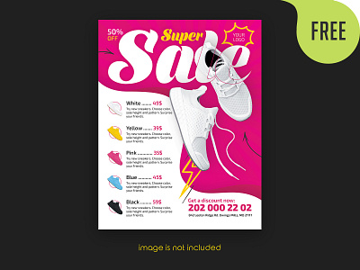 Free Sneakers Sale Flyer PSD Template banner discount fashion flyer footwear free freebie offer poster price product promo sale shoe shop shopping sneaker sneakers store trendy