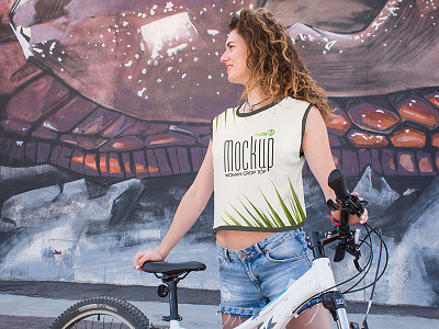 2 Free Woman Crop Top PSD MockUps in 4k 4k bicycle crop top free girl graffiti mockup product psd t shirt urban woman